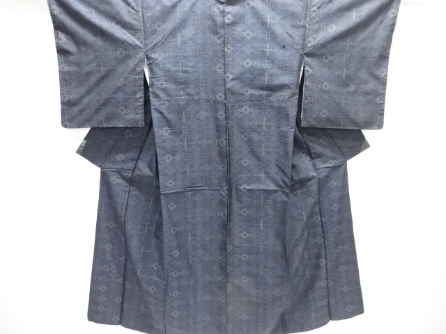 JAPANESE KIMONO / DORO OSHIMA TSUMUGI / WOVEN GEOMETRIC PATTERN 